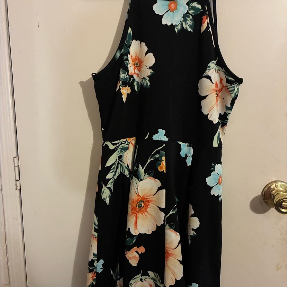 Monteau Floral Dress Large – Black Fit & Flare Summer Brunch Dress - Picture 3 of 4
